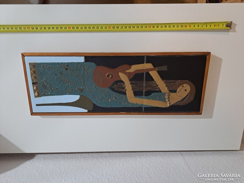Bolbáné Szeles Magda - retro ceramic art tile - Guitar-playing woman