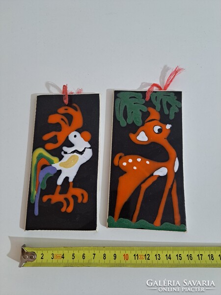 Kakas és Bambi - retro kerámia iparművész csempeképek egyben