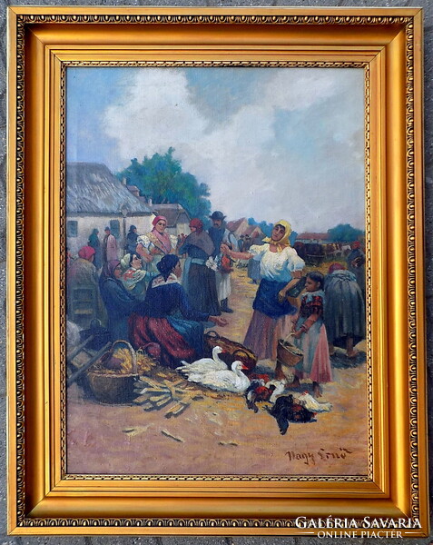 Nagy Ernő 1881- ? : " Piac"  Eredetiség igazolással Számlával