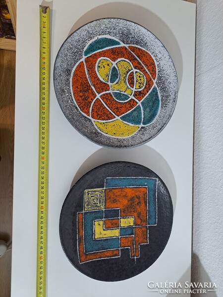 Ilona Pál Retro Ceramic Wall Plates Pair - Geometric Pattern