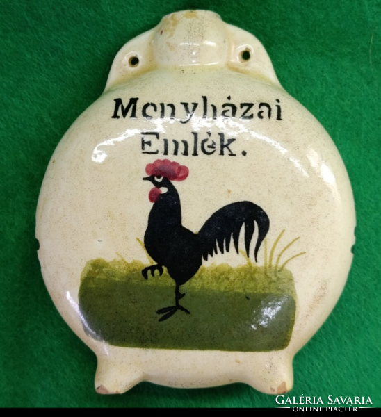 Menyházai Emlék kerámia kulacs (12x8,5 cm) – Kakasos motívummal 1950-60 évek