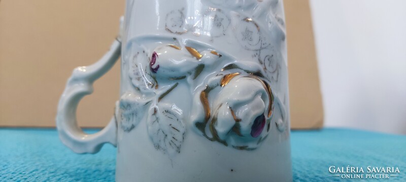 Early 20th Century Porcelain Cup – Relief Flowers, Gilding, 3713 Mark