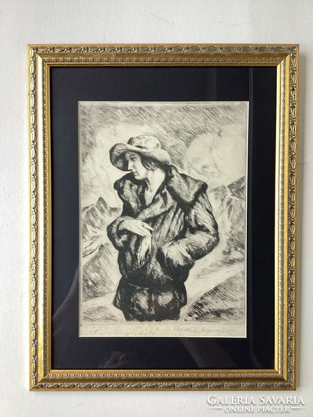 Etching entitled Udvary pál-pasuthné, in a glazed garden.