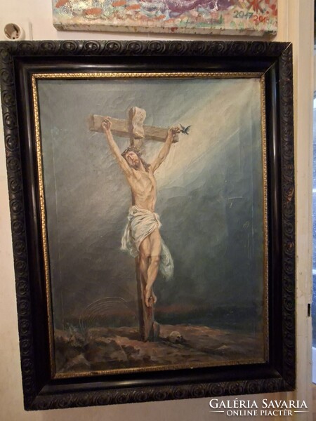 1937-ritka egyedi ERDÉSZ PÉTER ( 1906-) :JÉZUS A KERESZTEN 60x80 cm EREDETI EBONIZÁLT KERETBEN