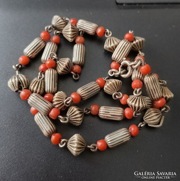 Antique Silver Necklace / Coral