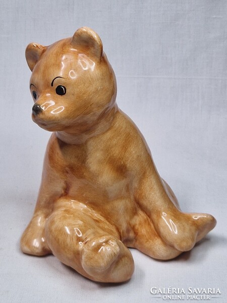 Bodrogkeresztúr rare-shaped hand-painted ceramic bear figurine in perfect condition, 15 cm tall