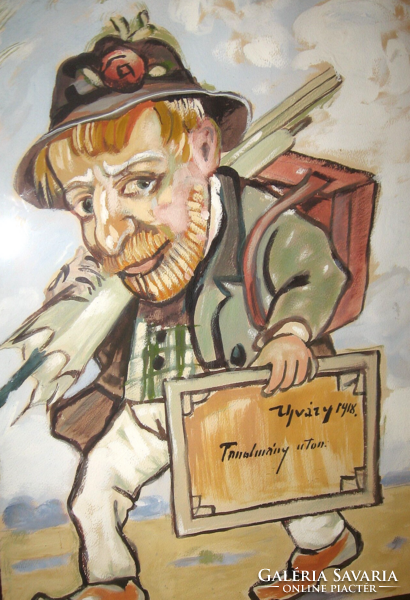 IGAZI KURIÓZUM ! EREDETI  UJVÁRY IGNÁC  /1860-1927/ ÖNARCKÉP:  TANULMÁNY ÚTON 1918