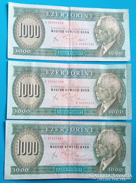 3 db 1000 Forintos 1983 "A,B,C," betűsorral