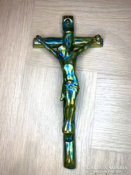 Zsolnay eozin kereszt nagy méret 34 cm! Hibátlan