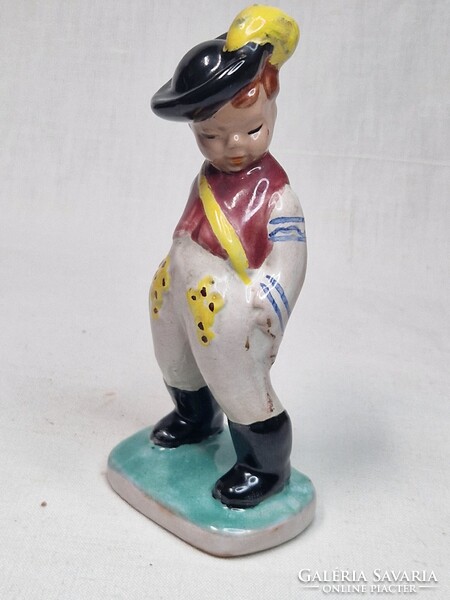 Vintage Izsépy Shepherd Boy with Satchel Glazed Ceramic Figurine in Perfect Condition 14 cm Tall