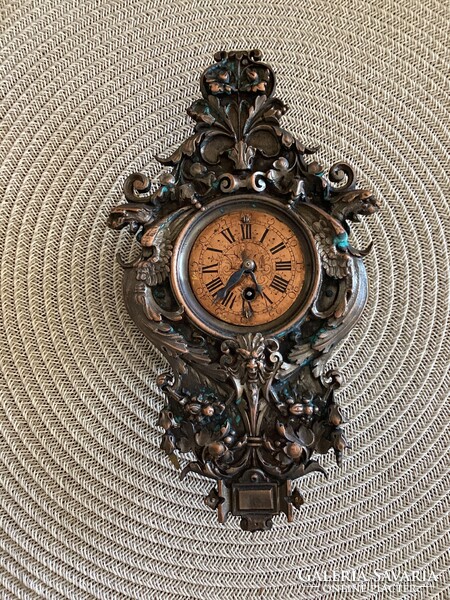 Antique Small Copper, Key Wound, Rococo Wall Clock