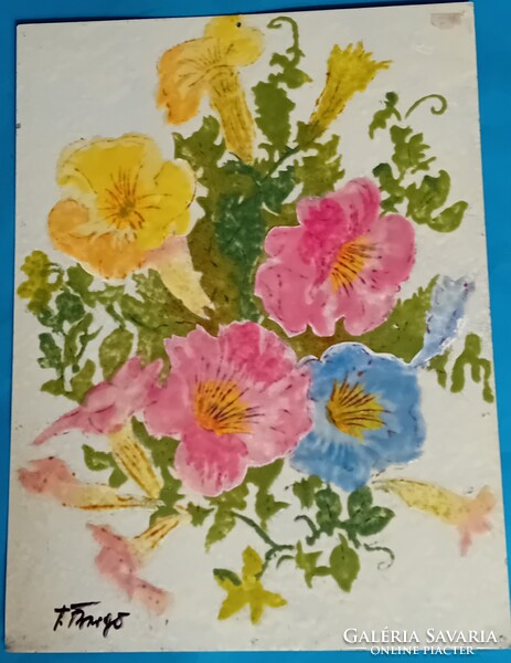 Olvashatatlan jelzés : Virág (hibiszkusz ?) csendélet zománckép aluminiumon