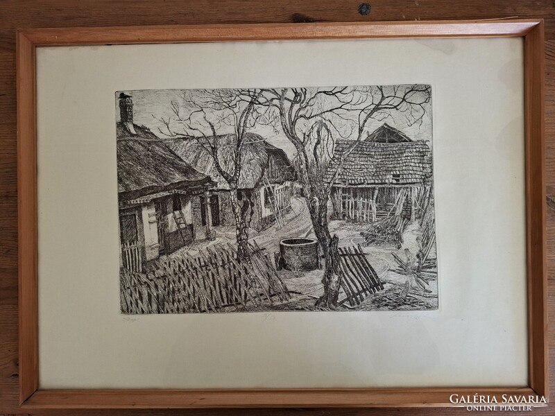 Remsey Jenő György Tanya, rézkarc levonat 38x27 cm, 62x45 cm