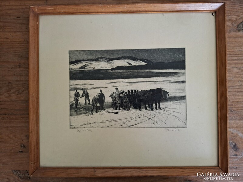 Novák l. Jéghordány, rézkarc levonat  29x20 cm, 48x42 cm