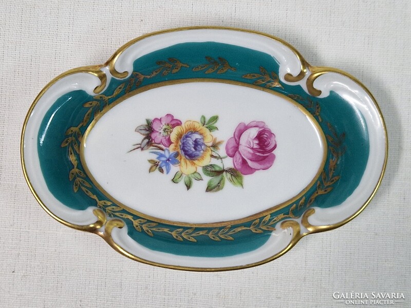 Régi német Ilmenau porcelán virág mintás gazdagon aranyozott hamutál vagy kínáló hibátlan állapotban