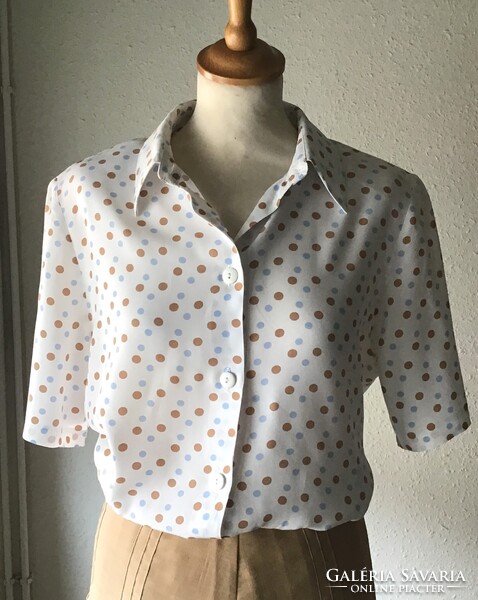 Brown-Blue Polka Dot Beautiful Blouse, Size 40