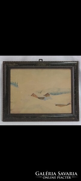 Kurt Opitz [1887–1960] German Winter Landscape Watercolor Signed (1908) with Silesian Back Label