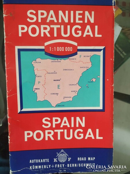 Ibériai félsziget térkép: Spanyolország és Portugália 1980 körül