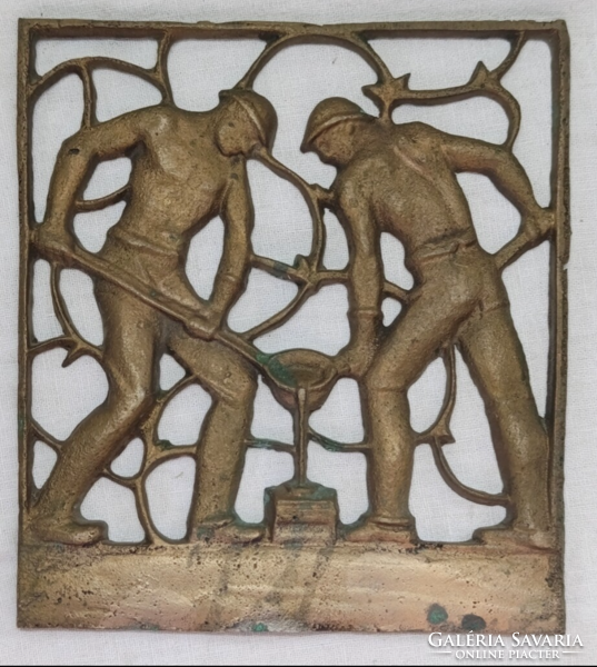 Art Deco bronz öntödei relief – Heinrich Moshage: „Unsere Arbeit” (14,5 × 16 cm)