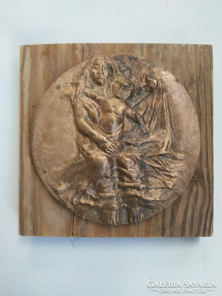 Béla Mladonyiczky Bronze Plaquette, on wooden panel.