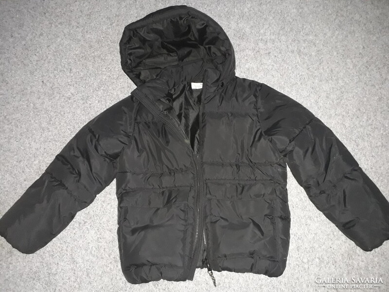 H&M Black Thick Warm Hooded Zip Winter Jacket 134-140 Excellent condition