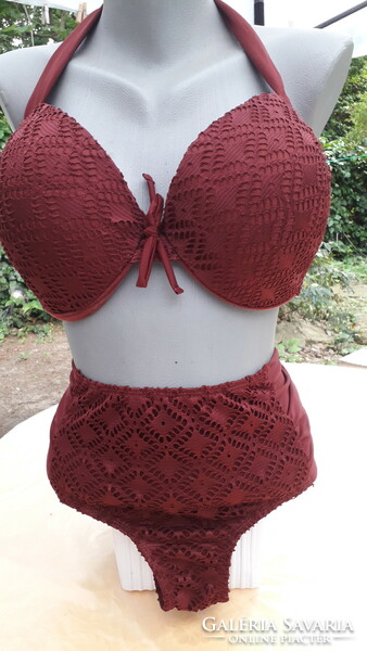 Extra Plus Size Burgundy Lace-embellished Two-piece Bikini New 50-52