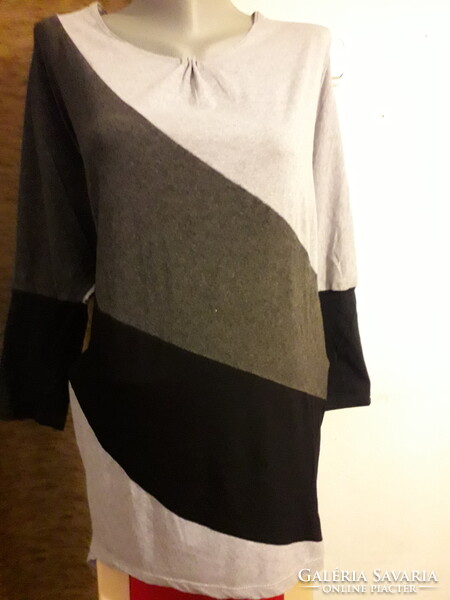 Gray/Black Denever Style 3/4 Sleeve Stretch Plus-Size Top Tunic 50-52 Excellent Condition
