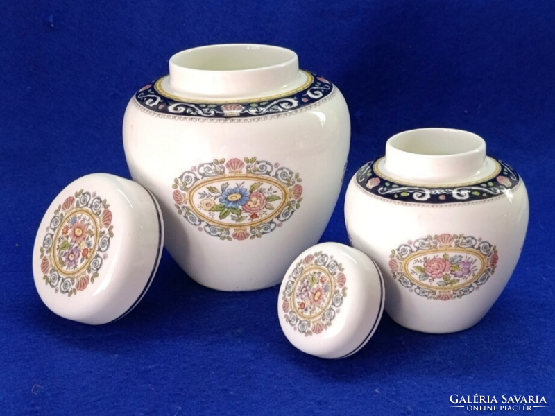 Wedgwood Runnymede Blue csontporcelán gyömbér / teatartó szett (2 db) 1970-90 évek