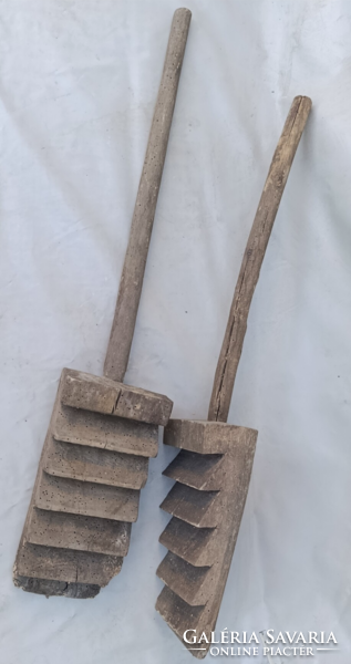 Antique wooden reed splitter pair (2 pcs) – Rare folk craft tool (82x14 cm)