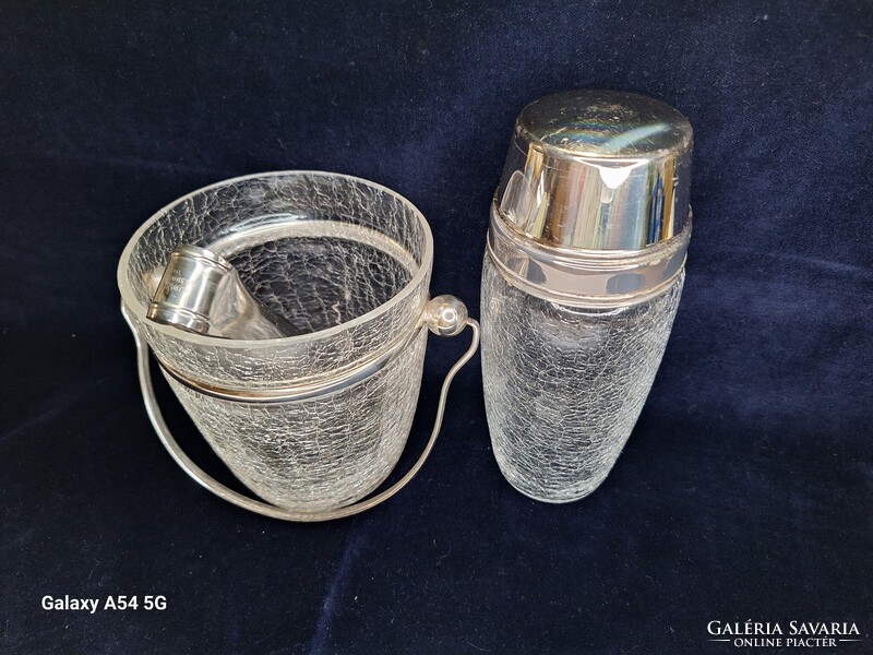 Ritka Mid-Century Alfa Alessi /Italy/ Jégrepesztett üveg barware szett 1950-60-as évekből
