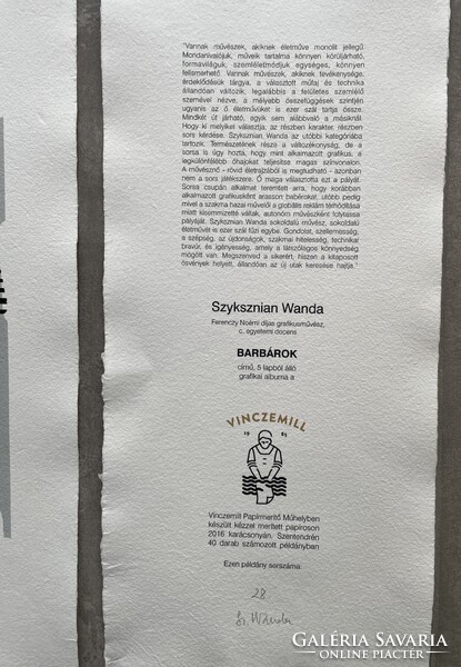 Szyksznian Wanda (1948–): Barbárok – komplett 5 lapos grafikai album, 28/40, szignált, 2016