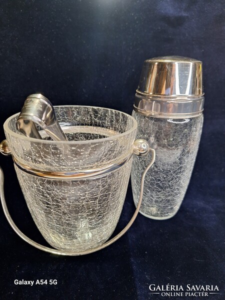 Ritka Mid-Century Alfa Alessi /Italy/ Jégrepesztett üveg barware szett 1950-60-as évekből