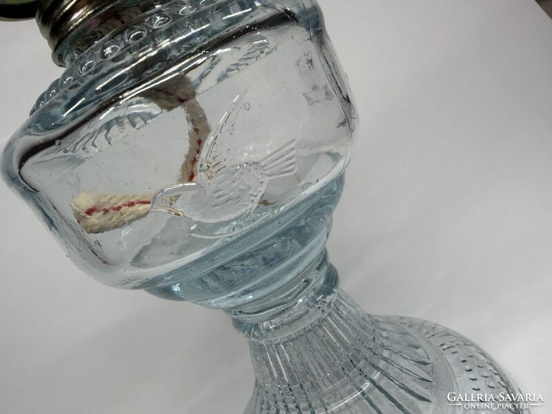 An Qing (安庆) Vintage Petroleum Lamp with Bird Patterned Glass