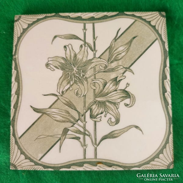 Szecessziós viktoriánus kerámia csempe – Hibátlan, 16x16 cm