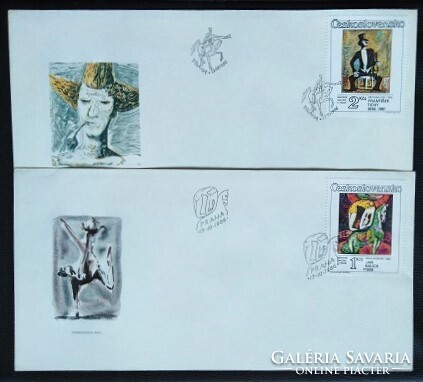 CSf2885-8 /  Csehszlovákia 1986 Cirkuszi és varieté-produkciók festményeken bélyegsor FDC-n