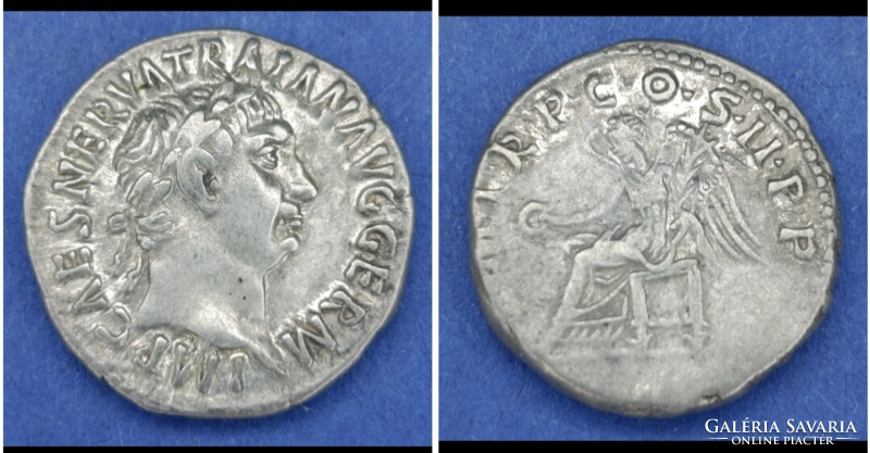 Roman Emperor Trajan Silver Denarius, Very Fine Condition