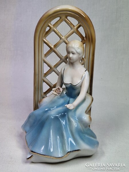 Large Beautiful Painted Crown Regal Porcelain Sitting Ballerina with Rose Figurine in Perfect Condition 17 cm