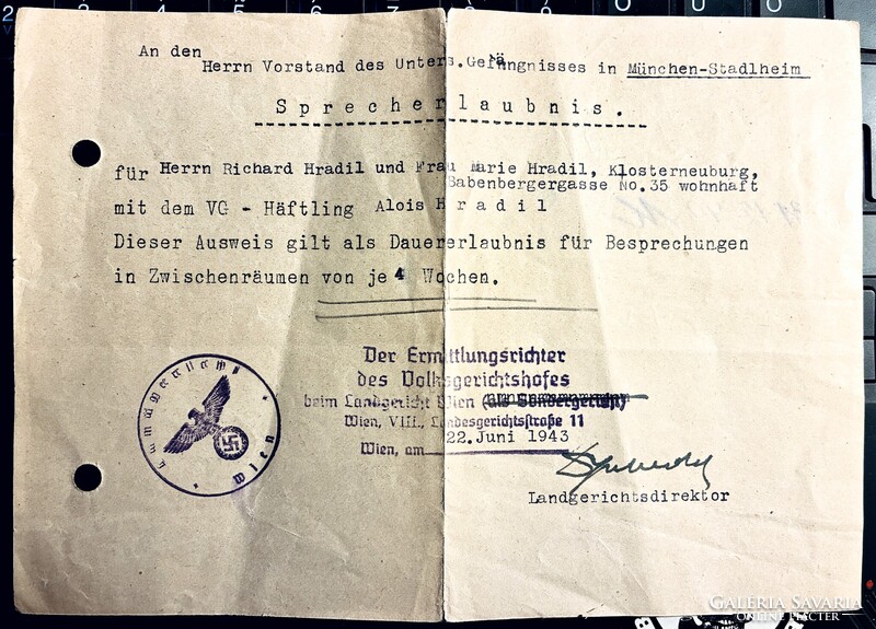 II. Világháborús (1943) látogatási engedély eladó!