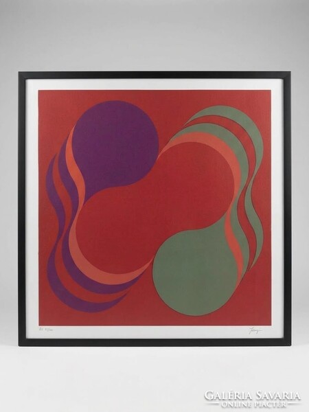 Konstruktív Geometrikus Absztrakt – Fajó Szignózott Szitanyomat (74 × 74 cm)