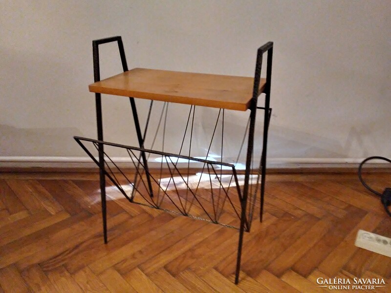 Mid-century Iron Newspaper Stand Side Table, 1950s-60s. Good condition.