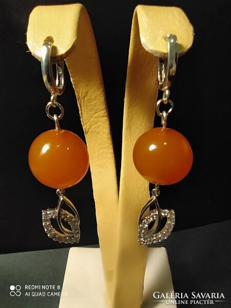 New Earrings - Silver, Amber, Stones. Weight - 9.57 g. Length - 55 mm.