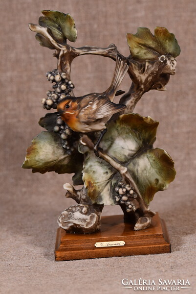 Giuseppe Armani XL figura madár ágon veréb kompozit anyag Capodimonte Olaszország 1980-as évek