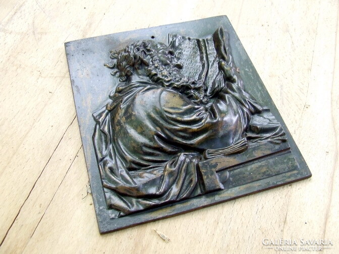 Antique Religious Plaque, Moses Cast Metal