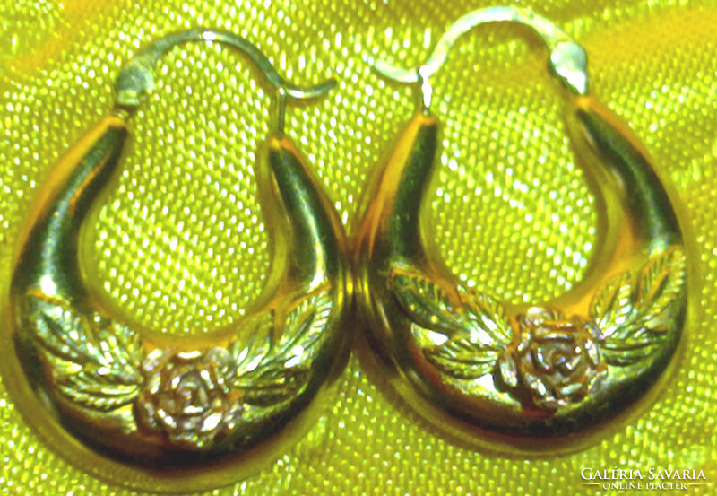 Antique Gold Rose Relief Earrings, Rare and Beautiful