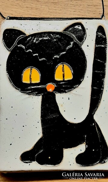 Hollóházi cat wall ceramic by József Deák