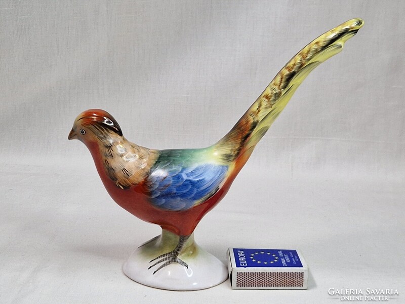 Large Beautiful Hand-Painted Bodrogkeresztúr Pheasant Figurine in Perfect Condition 19 cm Tall