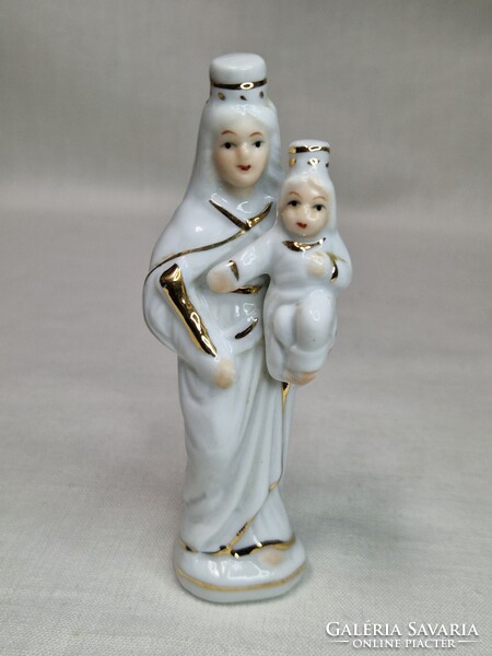 Old Porcelain Virgin Mary with Baby Jesus Figurine, Gold Gilded, Perfect Condition, 11 cm Tall